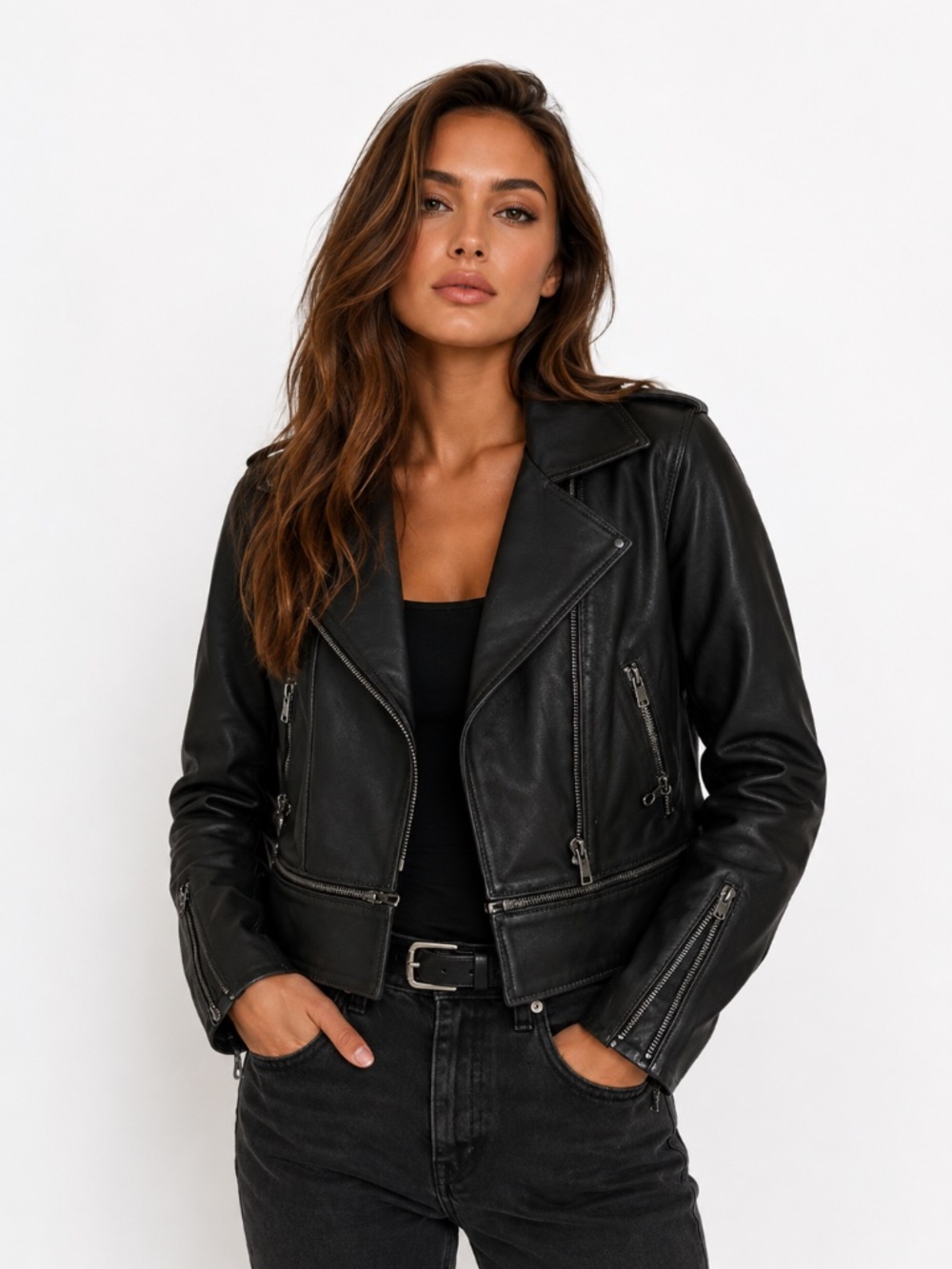 Women’s Genuine Lambskin Leather Biker Jacket – Handmade in Turkey